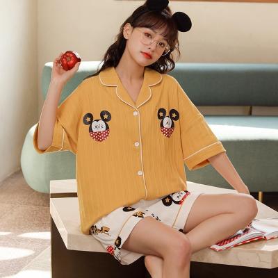 China QUICK DRY Women's Pajamas Shorts Short Sheath Cardigan Lapel Solid Color 10 Color Home Service Set Home Nightgown for sale