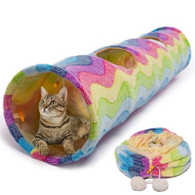 China 2020 Rainbow Attachable Foldable Pet Safely Warm Sustainable Fleece One Cat Tunnel Toy With Fold Pop for sale