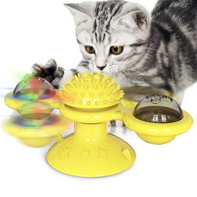 China Amazon Hot Sale Viable LED Ball Turntable Hair Brush Interactive Teasing Windmill Cat Toy With Catnip for sale