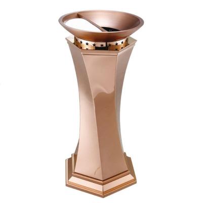 China Ash Barrel Metal Rose Gold Sustainable High End Ground Lobby Stainless Steel Luxury Hotel Trash Standing Office Building Trash Can for sale