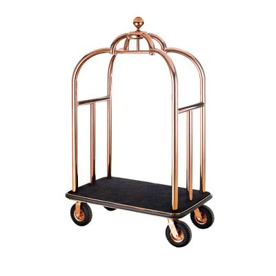 China Modern High End Five Star Hotel Birdcage Shape Hall Luggage Cart Luxury Rose Gold Lobby Stainless Steel Luggage Cart for sale