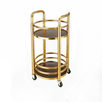 China Hot Selling Modern Polish Hotel Stainless Steel Liquor Cart Gold Round Silver KTV Wine Liquor Trolley for sale