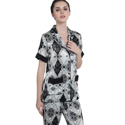 China Wholesale Designer Women's Autumn And Winter Luxury Print QUICK DRY Pajamas Two Piece Pajamas Silk Sleepwear for sale