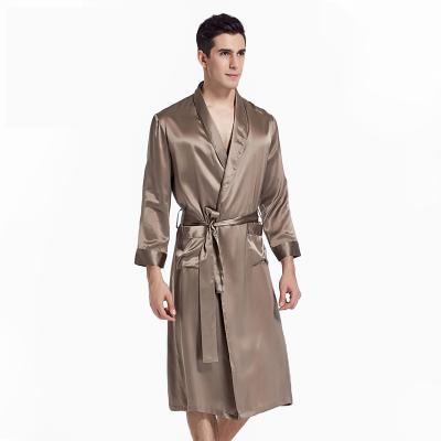 China Mens Long Robe Mens Silk Nightgown Robe Breathable Solid Splendid Silk Sleepwear Nightgown Robe for sale