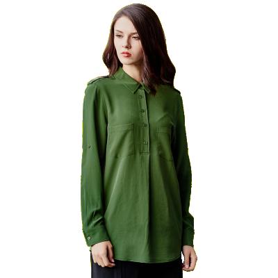 China Breathable Minimalism Elegant Double Pockets With Delicate Quilting Silk Women Blouse for sale