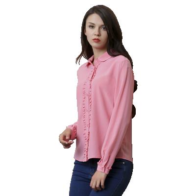 China Breathable Variable Size Lace Design Lady Top Full Sleeve Elegant Silk Blouse for sale