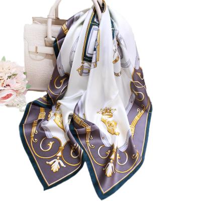 China Square Wholesale Customized Digital Printing Silk Scarf Key Accessories Square Satin Shawls for sale