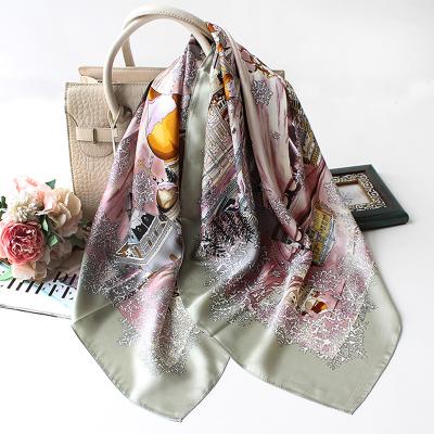 China Square Fashion Designed Silk Head Scarf Customized Patterns Printed Ladies Square Satin Silk Scarf for sale