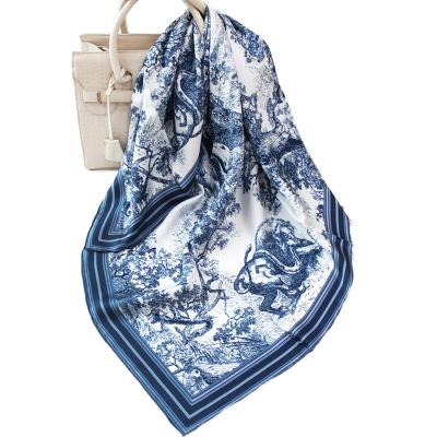 China 2021 New Square Custom Long Print Tending Satin Scarf Silk Shawls For Women Silk Scarves for sale