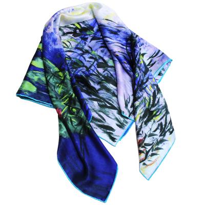 China Square Europe and America Twill Silk Square Scarf Warp Printing Silk Square Scarf Beach Sunscreen Shawl for sale