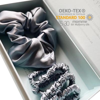 China Colored 22mm Silky Hair Scrunchies 16mm Hair Scrunchies With Gift Box Girls Silk Hair Ties for sale