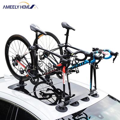 China Custom Logo Bike Carrier Aluminum Car Roof Bicycle Suction Cup Rack With Storage Recycling Bag For 3 Bikes L93*H13cm for sale