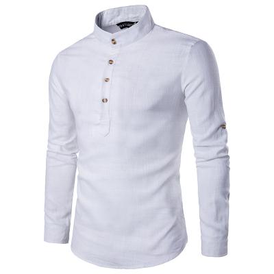 China 2022 summer new casual fashion European size solid color collar long sleeve canvas anti-pilling plus size men's shirts for sale