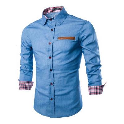 China Fashion anti-shrink camisa autumn logo leisure shirt custom made denim shirt for men for sale