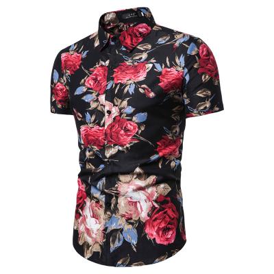 China Anti-pilling Men's Summer Fashion Shirt Slim Short Sleeve Floral Beach Shirt for sale