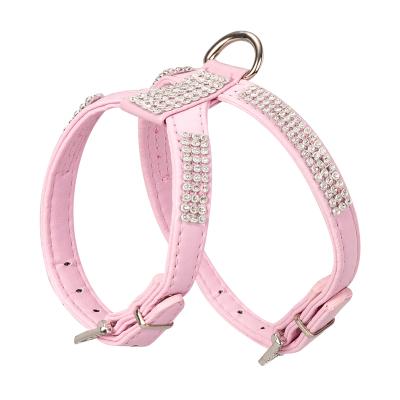 China Luxury DETACHED Dog Harness Set Dog Harness Customize Pet Glitter Rhinestone Soft Padded Durable Leather For Dogs High Quality for sale