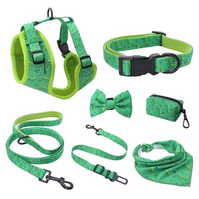 China Amazon Hot Sale Padded Mesh Bandana Poop Bag Holder OEM Dog Harness Leash Collar Set for sale