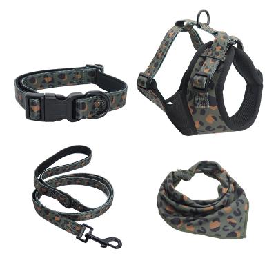 China Fashion Soft Padded No Pull Adjustable Dog Harness Leash Collar Poop Bag Holder Set Dog Collar Leash Harness Set for sale