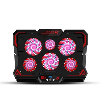 China Laptop Cooler Fan LED Light 6 Quiet Fans Laptop Cooler Pads USB Laptop Hot Selling Cooling Pad with LED Display for sale