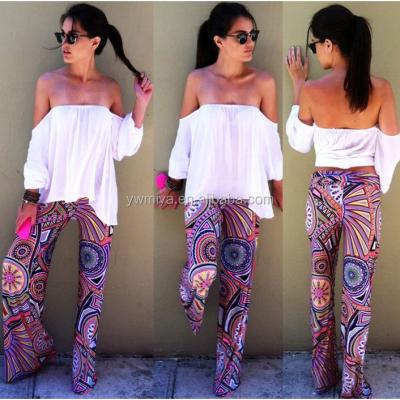 China Anti-pilling FX-002 Fashion 2019 Summer Women Printed Floral Wide-Leg Pants Loose Sunny Leone Picture Pants for sale