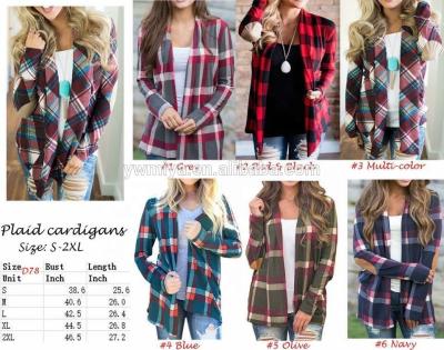 China MY-302 hot sale women's anti-pilling plaid cardigan designs winter spring wholesale ladies shirts long sleeve open front shirts for sale