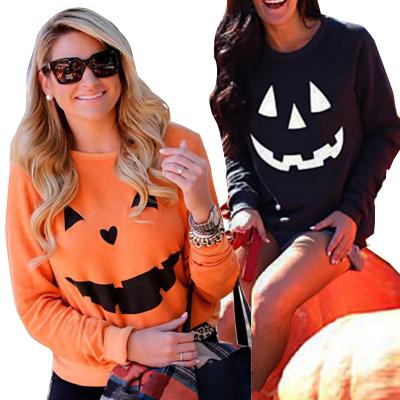 China MY-046 New Fashion Anti-wrinkle Pumpkin Print Hoodies For Women Sweatshirts Drop Halloween Wholesale Apparel for sale