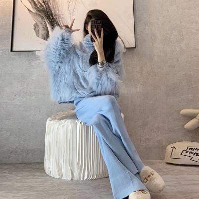 China WEU-008 2021 new wool anti-pilling knitted sweater pullover for women quilting fur top with outfits ladies wide leg pants young girls for sale