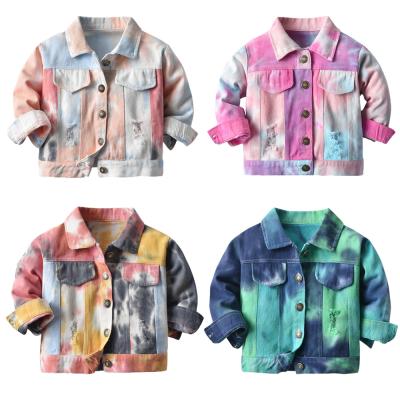 China CT-098 Baby Boy Girls Cotton Breathable Cute Denim Jacket With Front Buttons Long Sleeve Drop Boutique Tie Dye Print Outwear Coat for sale