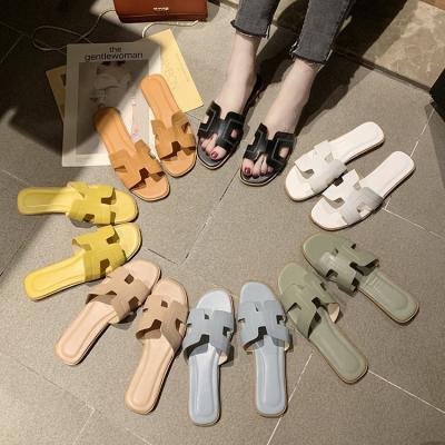 China LX-018 2021 Hot Selling H Toe Open Slipper Custom Cross Strap Anti-slippery Shape For Women Summer Beach Sandals Stylish PU Flat Slipper for sale