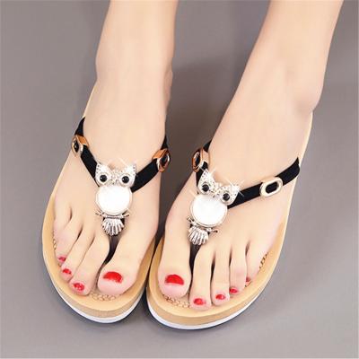 China LX-016 Fashion Light Sequin Fox Beaded Flip Flop For Women Summer Beach Thick Unique Anti-skid Sandals for sale