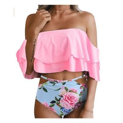 China Latest Miya Garment BK-008 factory wholesale breathable off shoulder chest one falbala with floral folders swimming equipment ladies for sale