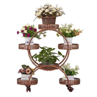 China New 6 to 8 Round Flower Stand European Style Corrosion Protection Anti-rust Design Pots with Four Wheels for sale