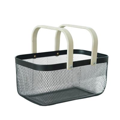 China New Design Sustainable Two Square Handles Wooden Storage Baskets With 6 Colors for sale