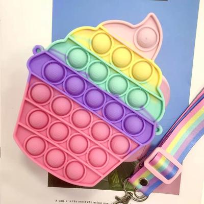 China New Design Silicone Pouch Rainbow Color Shoulder Busy Person Bubble Daily Toy Bags Sling Bag For Girls for sale