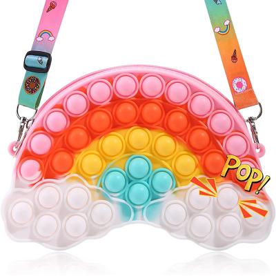 China Daily hot sale silicone fidgety purse relieve stress sensory push bubbles rainbow silicone fidgety bags for sale