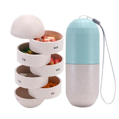 China Eco-friendly Water Proof Wheat Straw Weekly Pill Case Medicine Tablet Dispenser Portable Organizer Container Pill Box for sale