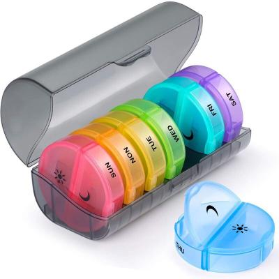 China Portable Water Proof Pill Box Smart Weekly 7 Days Travel Rainbow Box Pill Plastic Organizer Storage Case for sale