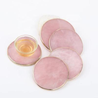 China Sustainable Natural Crystal Sliced ​​Agate Coasters Gemstone Coaster Gold Plated Trim For Drinks for sale