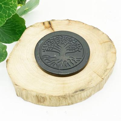 China China Human Protection Stone Shungite Alleviate Shungite Spiritual Cute Design Imbalances Round Coaster for sale