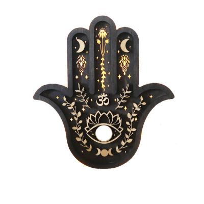 China Best Luxury Home Decor Wall Hanging Hamsa Hand Large Storage Decor Wooden Shelf For Crystal for sale