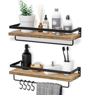 China Storage 2022 Most Popular Rustic Style Dark Brown Solid Wood 2 Kitchen Storage Shelf Set With Towel Bars &Hooks for sale