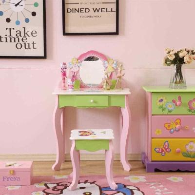 China Simple Small Size Pink Color Dressing Makeup Table Study Desk For Girls MDF Kids Wooden Vanity Table for sale