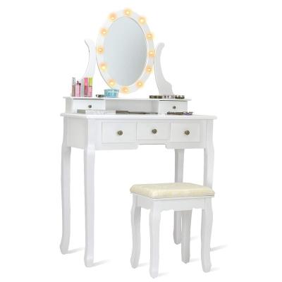 China (Other) Brown Adjustable White Black Makeup Mirror Dressing Table With Stool for sale