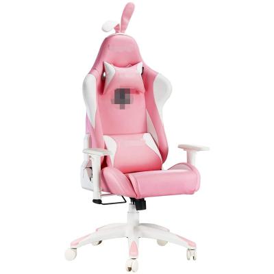 China 2020 Style High-Back Cute Ergonomic Leather Ergonomic Recumbent Pink Game Girl Chair Pink Game Office Furniture PVC Game Chair for sale