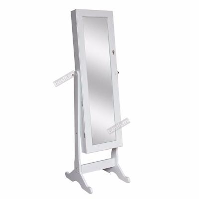 China 150cm Height Modern Floor Standing Jewelry Cabinet Mirror White Modern Wood Home Furniture Mirror Jewelry Armoire Cabinet for sale