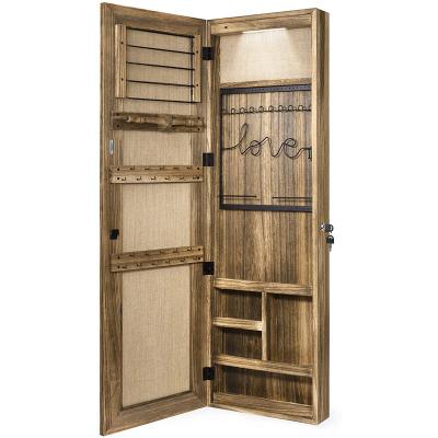 China Modern Rustic Style Jewelry Organizer Home Furniture Wall /Door Mounted Solid Wood Jewelry Armoire With Integral Mirror for sale