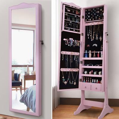 China Modern Pink Wooden Mirrored Storage Organizer Jewelry Cabinet Wardrobe Cabinet Living Room Bedroom Furniture Standing Drawer With Drawer for sale