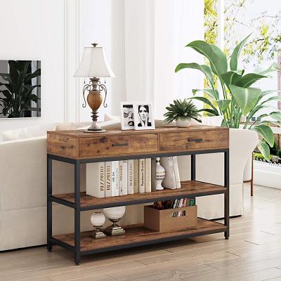 China With Drawers Cheap Modern Vintage Metal Frame Metal Frame Sofa Table Hallway Entrance Foyer Wood Console Table With 2 Tier Storage Shelf for sale