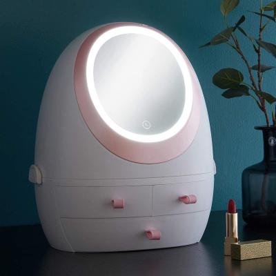 China New Design Amazon Best Price Bedroom Furniture Smart Makeup Portable Organizer Box Fashionable Egg Shape Design 3 Drawer Makeup Organizer for sale