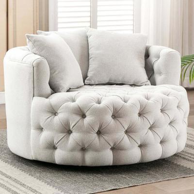 China Modern Tufted Accent Chair Modular Round Cushioned Armchair Velvet Round Small Swivel Barrel Chair for sale